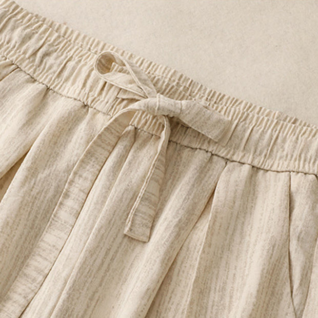 Buddha Stones Casual Summer Lace-Up Texture Design Women's Cotton Wide Leg Pants With Pockets - image 3