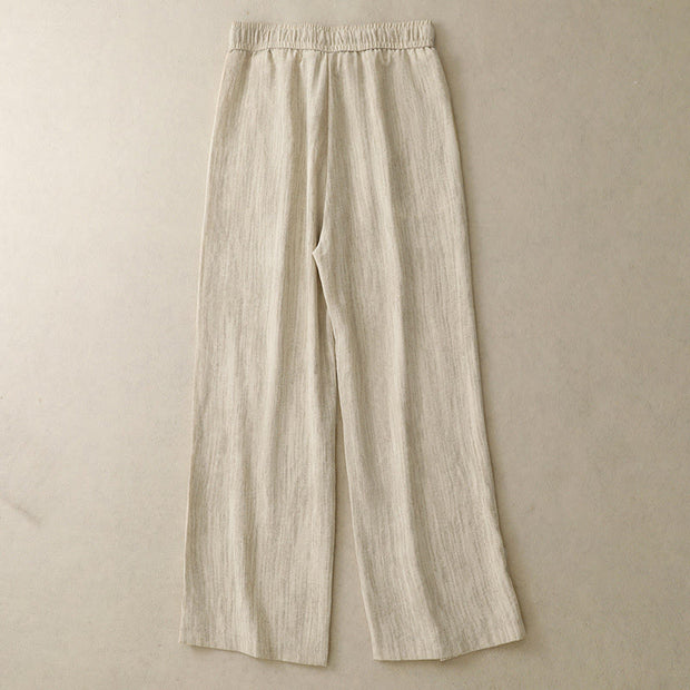 Buddha Stones Casual Summer Lace-Up Texture Design Women's Cotton Wide Leg Pants With Pockets - image 2