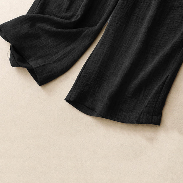 Buddha Stones Casual Summer Lace-Up Texture Design Women's Cotton Wide Leg Pants With Pockets - image 12