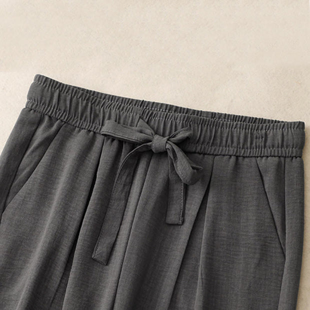 Buddha Stones Casual Summer Lace-Up Texture Design Women's Cotton Wide Leg Pants With Pockets - image 14