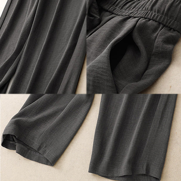 Buddha Stones Casual Summer Lace-Up Texture Design Women's Cotton Wide Leg Pants With Pockets - image 15