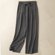 Buddha Stones Casual Summer Lace-Up Texture Design Women's Cotton Wide Leg Pants With Pockets - SlateGray - US8-10，UK/AU12-14，EU40-42 (2XL) - image 13