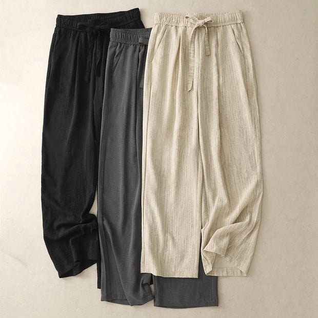 Buddha Stones Casual Summer Lace-Up Texture Design Women's Cotton Wide Leg Pants With Pockets - image 17