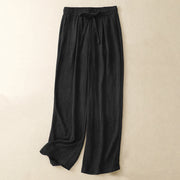 Buddha Stones Casual Summer Lace-Up Texture Design Women's Cotton Wide Leg Pants With Pockets - Black - US8-10，UK/AU12-14，EU40-42 (2XL) - image 8