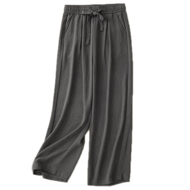 Buddha Stones Casual Summer Lace-Up Texture Design Women's Cotton Wide Leg Pants With Pockets - image 16