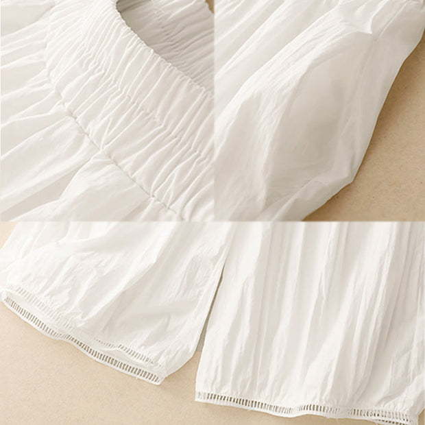 Buddha Stones Casual Hem Hollow Design Women's Cotton 7-8 Length Wide Leg Pants With Pockets - image 12