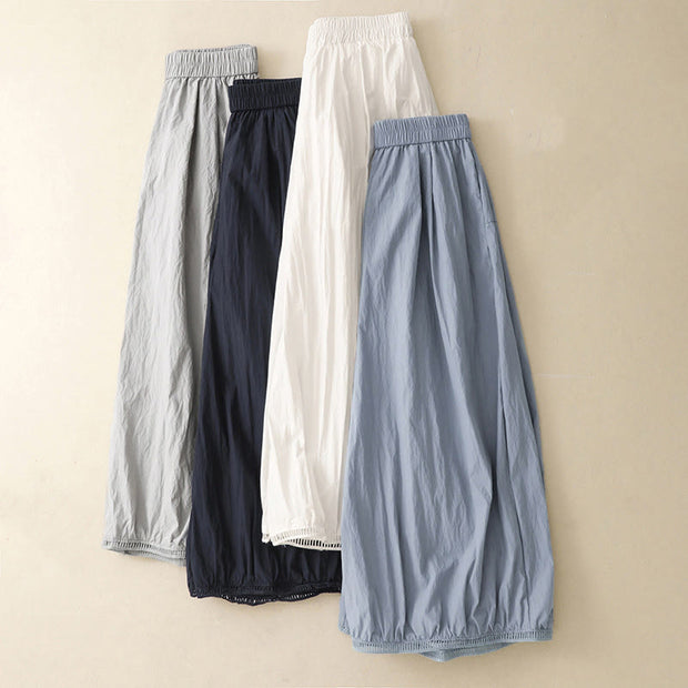 Buddha Stones Casual Hem Hollow Design Women's Cotton 7-8 Length Wide Leg Pants With Pockets - image 21