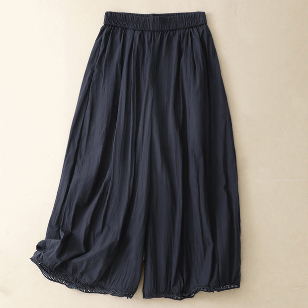 Buddha Stones Casual Hem Hollow Design Women's Cotton 7-8 Length Wide Leg Pants With Pockets - MidnightBlue - US8-10，UK/AU12-14，EU40-42 (2XL) - image 17