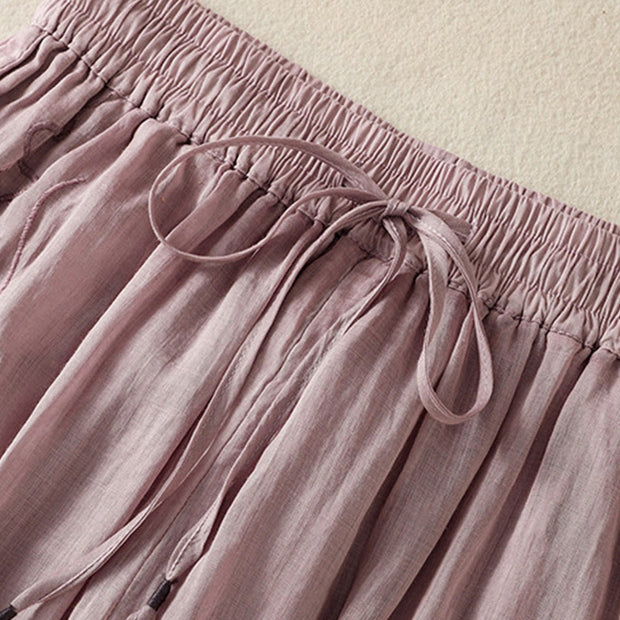 Buddha Stones Commute Embroidery Drawstring Women's Cotton Wide Leg Pants With Pockets - image 36