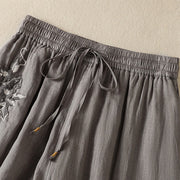 Buddha Stones Commute Embroidery Drawstring Women's Cotton Wide Leg Pants With Pockets - image 46