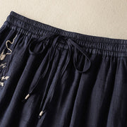 Buddha Stones Commute Embroidery Drawstring Women's Cotton Wide Leg Pants With Pockets - image 4