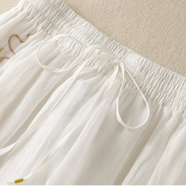 Buddha Stones Commute Embroidery Drawstring Women's Cotton Wide Leg Pants With Pockets - image 29