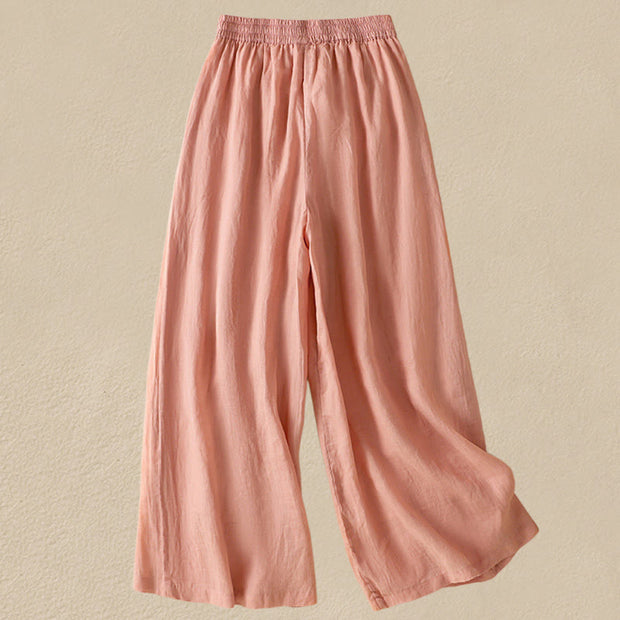 Buddha Stones Commute Embroidery Drawstring Women's Cotton Wide Leg Pants With Pockets - image 19
