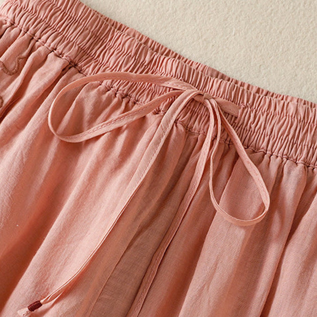 Buddha Stones Commute Embroidery Drawstring Women's Cotton Wide Leg Pants With Pockets - image 22