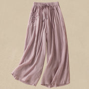 Buddha Stones Commute Embroidery Drawstring Women's Cotton Wide Leg Pants With Pockets - RosyBrown - US8-10，UK/AU12-14，EU40-42 (2XL) - image 33