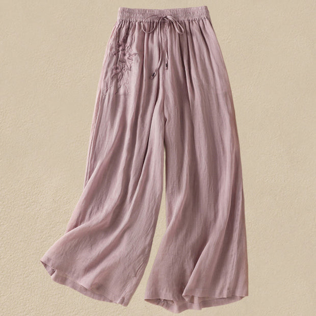 Buddha Stones Commute Embroidery Drawstring Women's Cotton Wide Leg Pants With Pockets - RosyBrown - US8-10，UK/AU12-14，EU40-42 (2XL) - image 33