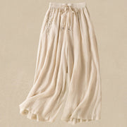Buddha Stones Commute Embroidery Drawstring Women's Cotton Wide Leg Pants With Pockets - Beige - US8-10，UK/AU12-14，EU40-42 (2XL) - image 8