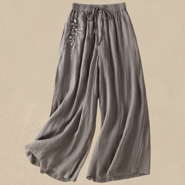 Buddha Stones Commute Embroidery Drawstring Women's Cotton Wide Leg Pants With Pockets - Gray - US8-10，UK/AU12-14，EU40-42 (2XL) - image 43