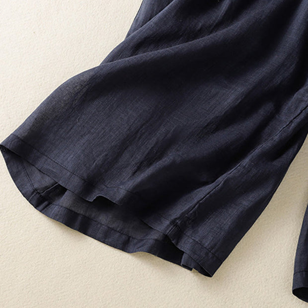 Buddha Stones Commute Embroidery Drawstring Women's Cotton Wide Leg Pants With Pockets - image 7