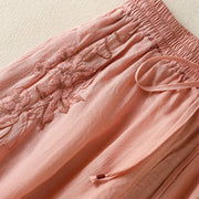 Buddha Stones Commute Embroidery Drawstring Women's Cotton Wide Leg Pants With Pockets - image 24