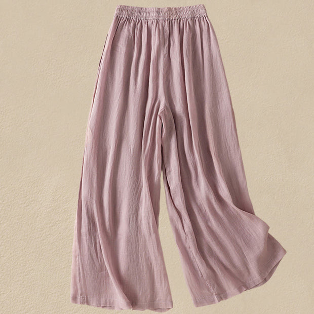 Buddha Stones Commute Embroidery Drawstring Women's Cotton Wide Leg Pants With Pockets - image 34