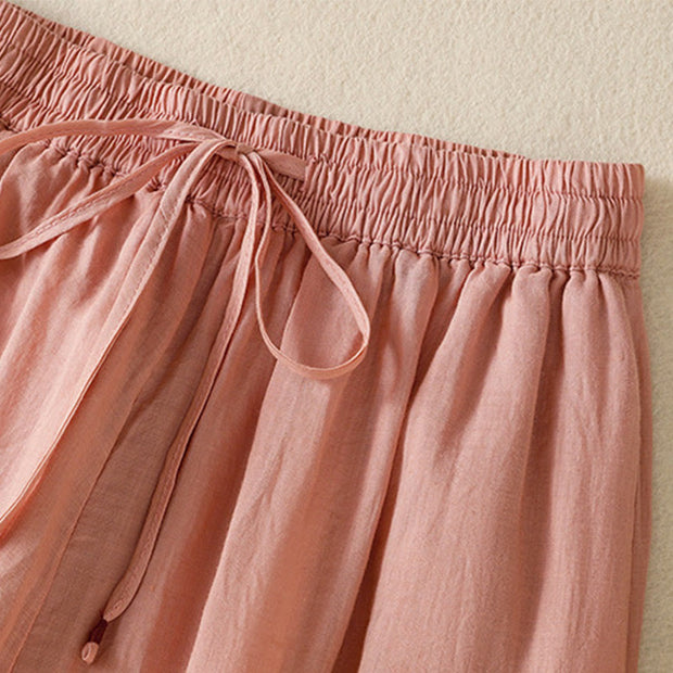 Buddha Stones Commute Embroidery Drawstring Women's Cotton Wide Leg Pants With Pockets - image 21