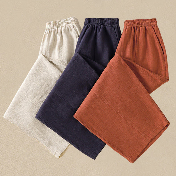 Buddha Stones Plain Simple Design High Waist Women's Cotton Linen Harem Pants With Pockets - image 27