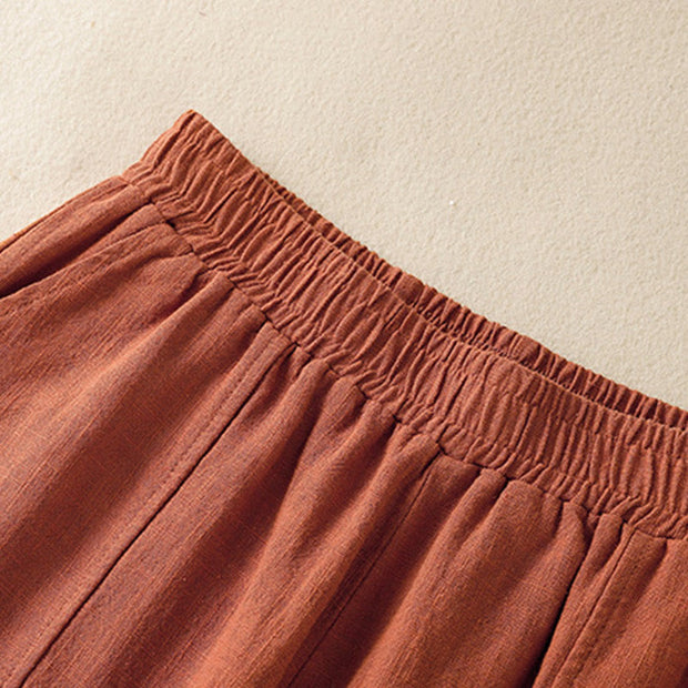 Buddha Stones Plain Simple Design High Waist Women's Cotton Linen Harem Pants With Pockets - image 14