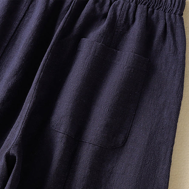 Buddha Stones Plain Simple Design High Waist Women's Cotton Linen Harem Pants With Pockets - image 22