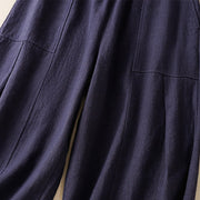 Buddha Stones Plain Simple Design High Waist Women's Cotton Linen Harem Pants With Pockets - image 24