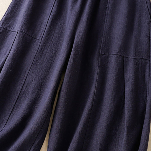 Buddha Stones Plain Simple Design High Waist Women's Cotton Linen Harem Pants With Pockets - image 24