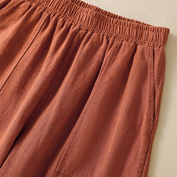 Buddha Stones Plain Simple Design High Waist Women's Cotton Linen Harem Pants With Pockets - image 16