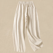 Buddha Stones Plain Simple Design High Waist Women's Cotton Linen Harem Pants With Pockets - image 2