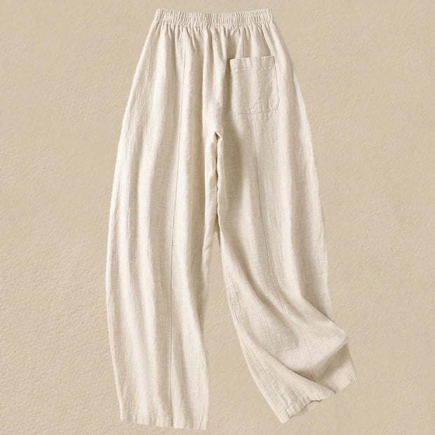 Buddha Stones Plain Simple Design High Waist Women's Cotton Linen Harem Pants With Pockets - image 2
