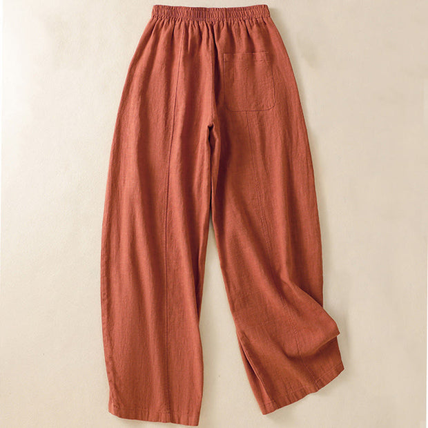 Buddha Stones Plain Simple Design High Waist Women's Cotton Linen Harem Pants With Pockets - image 13