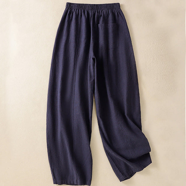 Buddha Stones Plain Simple Design High Waist Women's Cotton Linen Harem Pants With Pockets - image 19