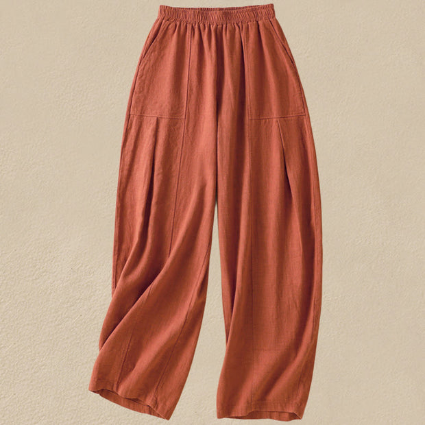 Buddha Stones Plain Simple Design High Waist Women's Cotton Linen Harem Pants With Pockets - Chocolate - US8-10，UK/AU12-14，EU40-42 (2XL) - image 12