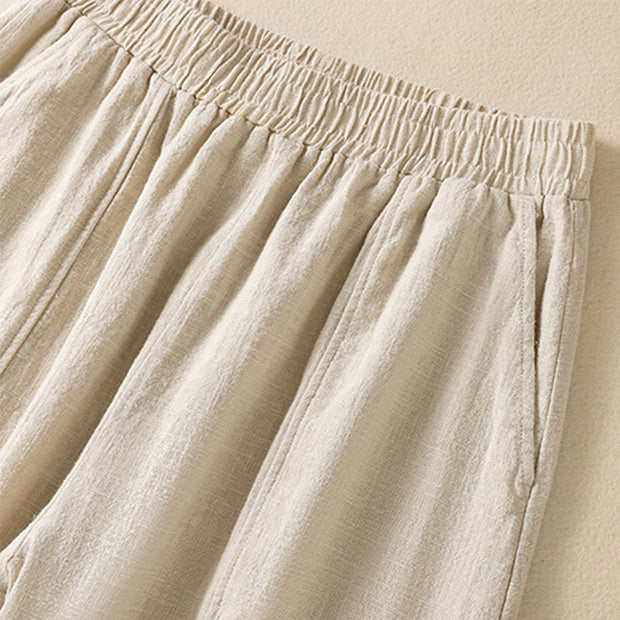 Buddha Stones Plain Simple Design High Waist Women's Cotton Linen Harem Pants With Pockets - image 4