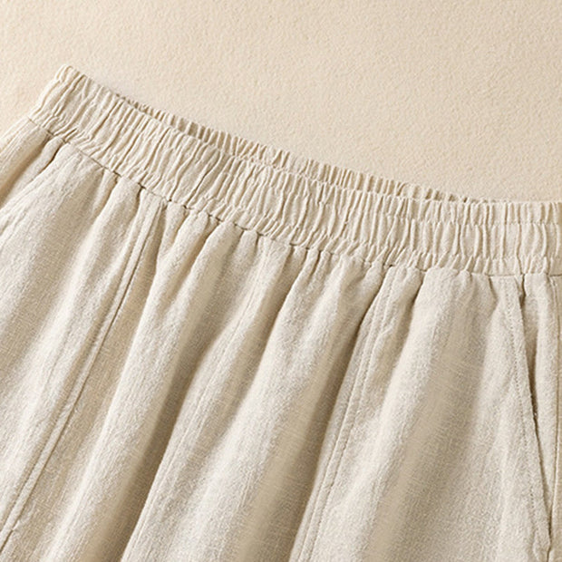 Buddha Stones Plain Simple Design High Waist Women's Cotton Linen Harem Pants With Pockets - image 3