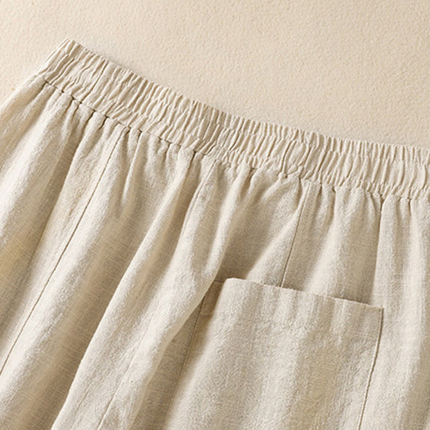 Buddha Stones Plain Simple Design High Waist Women's Cotton Linen Harem Pants With Pockets - image 5