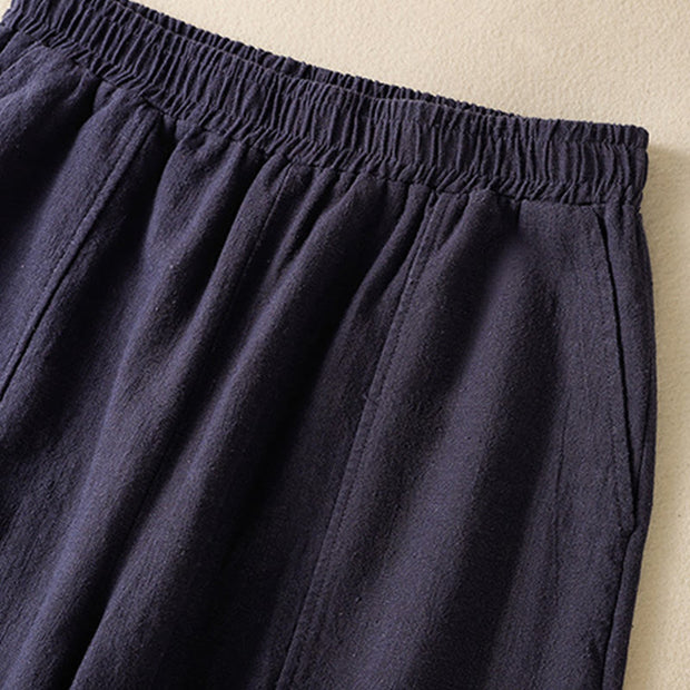 Buddha Stones Plain Simple Design High Waist Women's Cotton Linen Harem Pants With Pockets - image 21