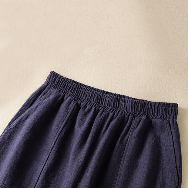Buddha Stones Plain Simple Design High Waist Women's Cotton Linen Harem Pants With Pockets - image 20