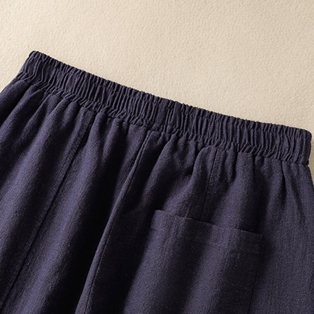 Buddha Stones Plain Simple Design High Waist Women's Cotton Linen Harem Pants With Pockets - image 23