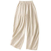 Buddha Stones Plain Simple Design High Waist Women's Cotton Linen Harem Pants With Pockets - image 11