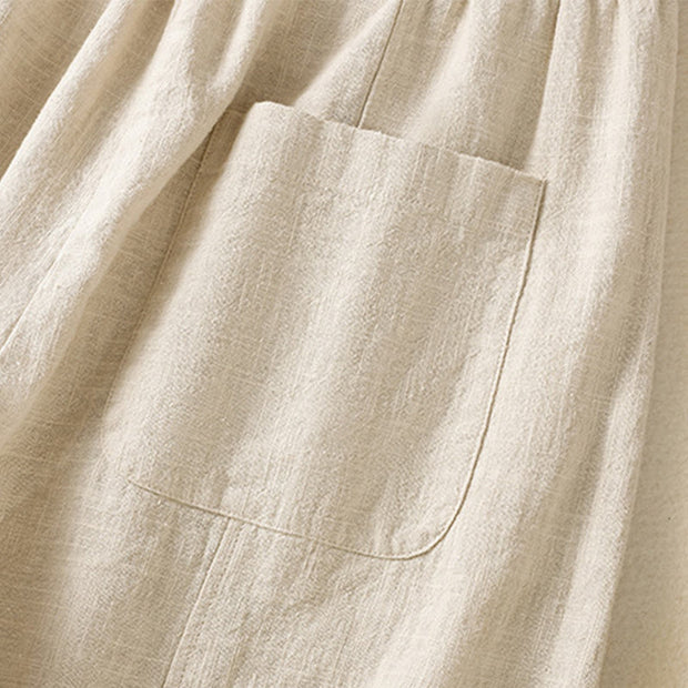 Buddha Stones Plain Simple Design High Waist Women's Cotton Linen Harem Pants With Pockets - image 9