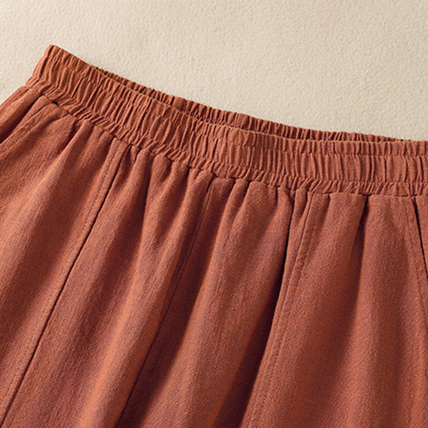Buddha Stones Plain Simple Design High Waist Women's Cotton Linen Harem Pants With Pockets - image 15