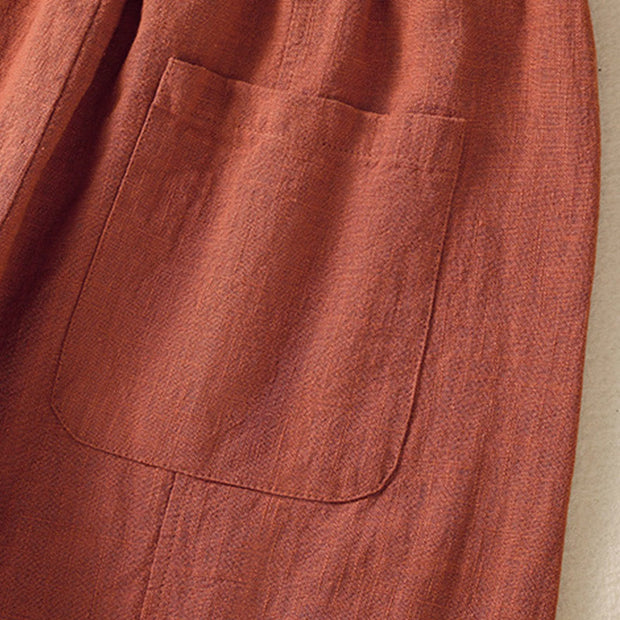 Buddha Stones Plain Simple Design High Waist Women's Cotton Linen Harem Pants With Pockets - image 17