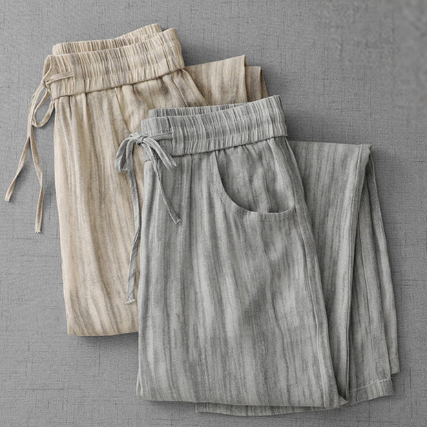 Buddha Stones Casual Tie-Dye Striped Design Drawstring Women's Cotton Wide Leg Pants With Pockets - image 18
