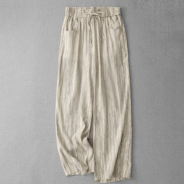 Buddha Stones Casual Tie-Dye Striped Design Drawstring Women's Cotton Wide Leg Pants With Pockets - image 7