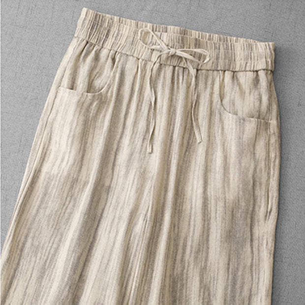 Buddha Stones Casual Tie-Dye Striped Design Drawstring Women's Cotton Wide Leg Pants With Pockets - image 10